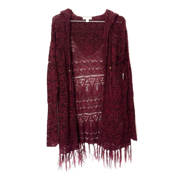 It’s Our Time cardigan fringe sweater lightweight red size medium - Picture 1 of 5